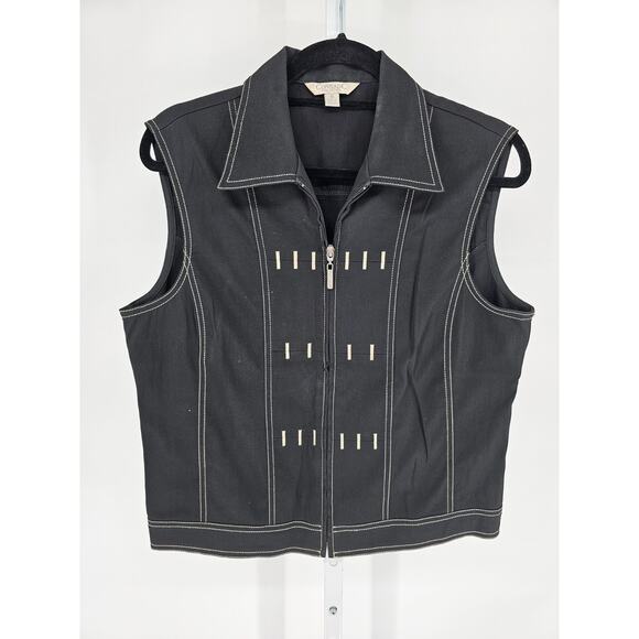 Unbranded Jackets & Blazers - Conrad C Collection Womens Sz 12 Zip Up Denim Vest Black Cream Stitch